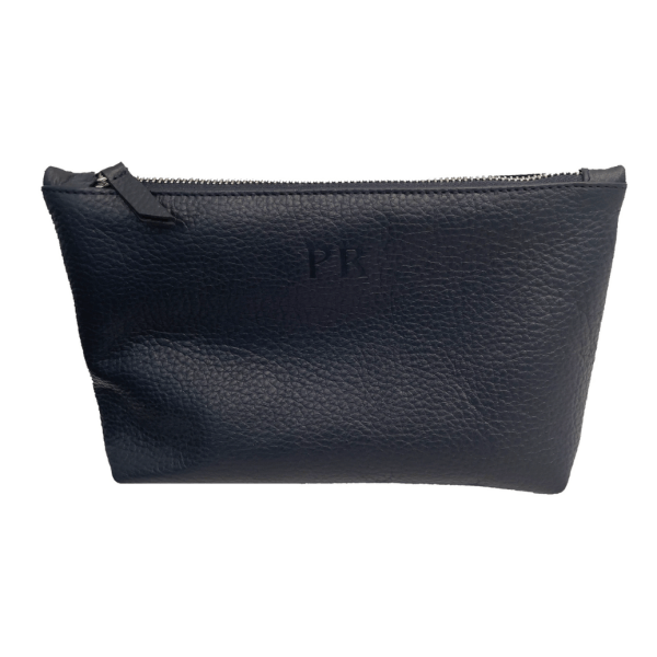 Marion Style Leather Cosmetic Bag - Blue Color with texture